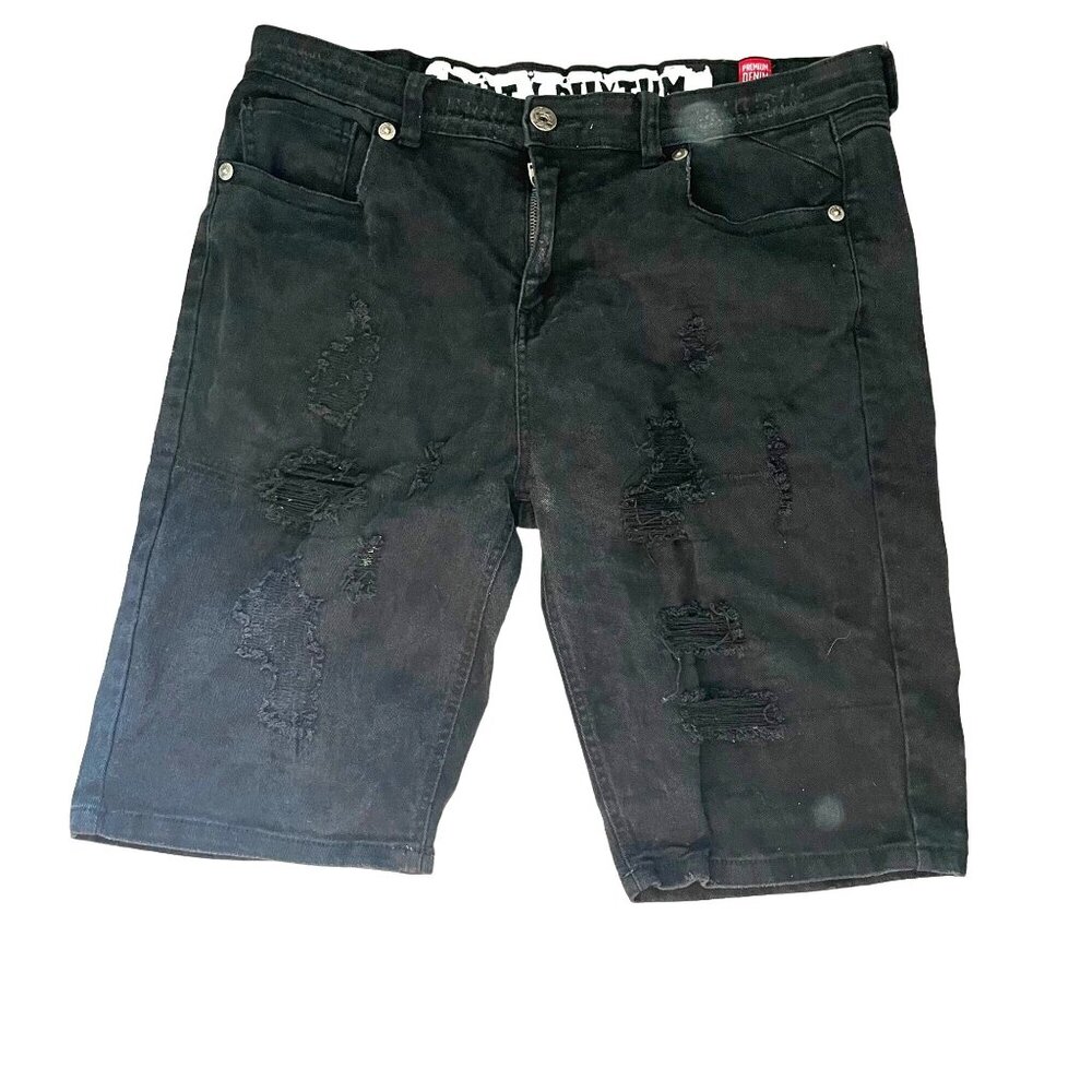 Beat & Rhythm Denim Distressed Jean Shorts Men's Size W38 Black Classic Summer